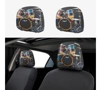 MXDLKSWPOH 1 PCS Car Headrest Covers Soft Breathable Car Seat Head Rest Covers Set Elastic Head Rest Protector Universal Auto Accessories Cool Drum Set Headrest Cover for Cars Sedans Vans Trucks