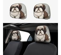 MXDLKSWPOH 2 PCS Car Headrest Covers Soft Breathable Car Seat Head Rest Covers Set Elastic Head Rest Protector Universal Auto Accessories Shih Tzu Dog Headrest Cover for Cars Sedans Vans Trucks