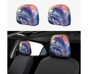 MXDLKSWPOH 2 PCS Car Headrest Covers Soft Breathable Car Seat Head Rest Covers Set Elastic Head Rest Protector Universal Auto Accessories Dolphins art Headrest Cover for Cars Sedans Vans Trucks