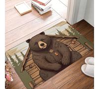 MXDLKSWPOH Door Mat Low Profile Welcome Mats No-Slip Entrance Rugs Washable Front Door Mat Rustic Lodge Bear Doormat Floor Mats Bathroom Rugs Indoor Outdoor Doormat for Hallway Home Office 60 x 40cm