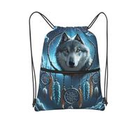 MXDLKSWPOH Drawstring Backpack Sports Gym Bags Draw String Bag 3D Wolf Dream Catcher Drawstring Bags for Women Men Sackpack
