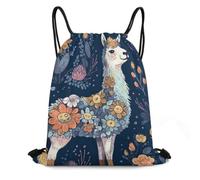 MXDLKSWPOH Drawstring Backpack Sports Gym Bags Draw String Bag Alpaca with Flowers Drawstring Bags for Women Men Sackpack