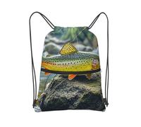 MXDLKSWPOH Drawstring Backpack Sports Gym Bags Draw String Bag Brook Trout Fly Fishing Drawstring Bags for Women Men Sackpack