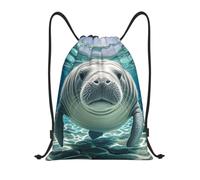 MXDLKSWPOH Drawstring Backpack Sports Gym Bags Draw String Bag Cute Sea Animal Manatee Drawstring Bags for Women Men Sackpack