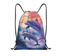 MXDLKSWPOH Drawstring Backpack Sports Gym Bags Draw String Bag Dolphins art Drawstring Bags for Women Men Sackpack