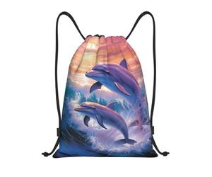 MXDLKSWPOH Drawstring Backpack Sports Gym Bags Draw String Bag Dolphins art Drawstring Bags for Women Men Sackpack