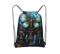 MXDLKSWPOH Drawstring Backpack Sports Gym Bags Draw String Bag Dream Catcher Dragonfly Drawstring Bags for Women Men Sackpack