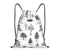 MXDLKSWPOH Drawstring Backpack Sports Gym Bags Draw String Bag Houses and Cars Drawstring Bags for Women Men Sackpack
