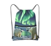 MXDLKSWPOH Drawstring Backpack Sports Gym Bags Draw String Bag Polar Bears Northern Lights Drawstring Bags for Women Men Sackpack