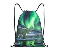MXDLKSWPOH Drawstring Backpack Sports Gym Bags Draw String Bag Polar Bears Northern Lights Drawstring Bags for Women Men Sackpack