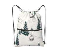 MXDLKSWPOH Drawstring Backpack Sports Gym Bags Draw String Bag Ski Lift With Fir Tree Drawstring Bags for Women Men Sackpack