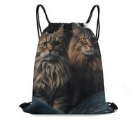 MXDLKSWPOH Drawstring Backpack Sports Gym Bags Draw String Bag Two Cats in The Back Seat Drawstring Bags for Women Men Sackpack