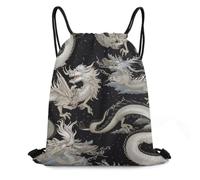 MXDLKSWPOH Drawstring Backpack Sports Gym Bags Draw String Bag White Snow Dragon Drawstring Bags for Women Men Sackpack