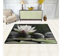 MXDLKSWPOH Flannel Area Rug Soft Non Slip Floor Rug Large Modern Carpet Lotus and Black Zen Stones Rugs Doormat Machine Washable Floor Carpet Mat for Living Room Bedroom Kitchen Entryway 72"x48"