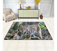 MXDLKSWPOH Flannel Area Rug Soft Non Slip Floor Rug Large Modern Carpet Wild bobcat Rugs Doormat Machine Washable Floor Carpet Mat for Living Room Bedroom Kitchen Entryway 72"x48"