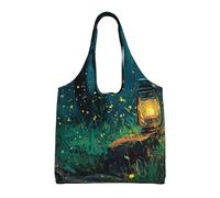 MXDLKSWPOH Tote Bag Reusable Grocery Bags Fireflies and Lantern Shopping Bags Large Capacity Casual Shoulder Handbag