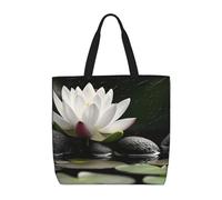 MXDLKSWPOH Tote Bag Reusable Grocery Bags Lotus and Black Zen Stones Shopping Bags Large Capacity Casual Shoulder Handbag