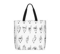 MXDLKSWPOH Tote Bag Reusable Grocery Bags Sign Language Alphabet Shopping Bags Large Capacity Casual Shoulder Handbag