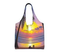 MXDLKSWPOH Tote Bag Reusable Grocery Bags Tropical Beach Palm Tree Sunset Shopping Bags Large Capacity Casual Shoulder Handbag