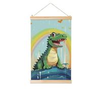 MXDLKSWPOH Wooden Shaft Hanging Poster A cute crocodile Wall Art Painting Canvas Prints Wall Hanging Tapestry Ready to Hang Artwork for Living Room Bedroom Home Decor Scroll Paintings 20"x30"
