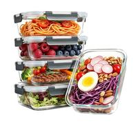 MXEEK 5 Pack Glass Meal Prep Containers - Reusable Meal Prep Containers | Food Storage Containers with Lifetime Lasting Snap Locking Lids, BPA-free, Microwave, Oven,Freezer and Dishwasher Safe,1040ml