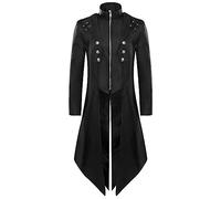 MXETWJEL Steampunk Trench Coat Men Full Zip Gothic Medieval Tuxedo Coat Stand Collar Victorian Renaissance Trench Coat Medieval Court Style Patchwork Swallowtail Longline Autumn Cascual Outwear