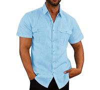 MXETWJEL Summer Linen Shirts for Men Casual Solid Color Shirt Short Sleeve Button Down Summer Quick Dry Lapel Shirt Tops 2024 Summer Casual Comforty Lightweight Stylish Dress Shirts with Pocket