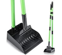 MXF Pooper Scooper, Dog Pooper Scooper Long Handle Stainless Metal Tray and Rake Set for Medium Small Dogs Heavy Duty - Use on Grass, Dirt or Gravel - Pet Supplies (Green)