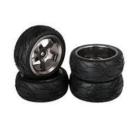 Mxfans Silver Grey Aluminum Alloy Wheel Rims With 5-Spoke and Black RC 1:10 Fish Scale Pattern Rubber Tyre for RC1:10 On-road Racing Car