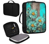 Mxfdegf Bible Cover, Carrying Book Case Church Bag Bible Protective PU Leather Bible Covers with Handle and Zippered Pocket, for Standard and Large Size Bible 10.1x7.5x1.9 in, Wood Flowers Green