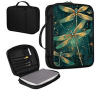 Mxfdegf Bible Cover, Carrying Book Case Church Bag Bible Protective PU Leather Bible Covers with Handle and Zippered Pocket, for Standard and Large Size Bible 10.1x7.5x1.9 in, Green Dragonfly