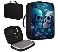 Mxfdegf Bible Cover, Carrying Book Case Church Bag Bible Protective PU Leather Bible Covers with Handle and Zippered Pocket, for Standard and Large Size Bible 10.1x7.5x1.9 in, Skeleton Rose