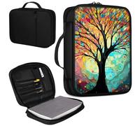 Mxfdegf Bible Cover, Carrying Book Case Church Bag Bible Protective PU Leather Bible Covers with Handle and Zippered Pocket, for Standard and Large Size Bible 10.1x7.5x1.9 in, Colorful Trees