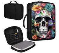 Mxfdegf Bible Cover, Carrying Book Case Church Bag Bible Protective PU Leather Bible Covers with Handle and Zippered Pocket, for Standard and Large Size Bible 10.1x7.5x1.9 in, Skeleton Floral