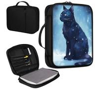 Mxfdegf Bible Cover, Carrying Book Case Church Bag Bible Protective PU Leather Bible Covers with Handle and Zippered Pocket, for Standard and Large Size Bible 10.1x7.5x1.9 in,black cat on snow