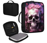 Mxfdegf Bible Cover, Carrying Book Case Church Bag Bible Protective PU Leather Bible Covers with Handle and Zippered Pocket, for Standard and Large Size Bible 10.1x7.5x1.9 in, Skeleton Pink Floral