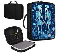 Mxfdegf Bible Cover, Carrying Book Case Church Bag Bible Protective PU Leather Bible Covers with Handle and Zippered Pocket, for Standard and Large Size Bible 10.1x7.5x1.9 in, Skull Romance Skeleton