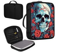 Mxfdegf Bible Cover, Carrying Book Case Church Bag Bible Protective PU Leather Bible Covers with Handle and Zippered Pocket, for Standard and Large Size Bible 10.1x7.5x1.9 in, Skeleton Roseas