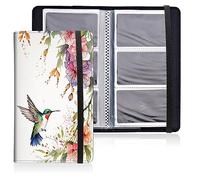Mxfdegf Business Card Holder Book, PU Leather Business Card Book Organizer Journal Name Card Book Holder with Elastic Closure Hold 240 Cards,Name Card Holder for Men & Women, Hummingbird and Flowers