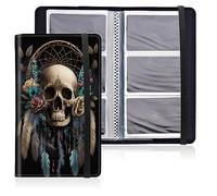 Mxfdegf Business Card Holder Book, PU Leather Business Card Book Organizer Journal Name Card Book Holder with Elastic Closure Hold 240 Cards,Name Card Holder for Men & Women, Dream Catcher Skull