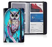 Mxfdegf Business Card Holder Book, PU Leather Business Card Book Organizer Journal Name Card Book Holder with Elastic Closure Hold 240 Cards,Name Card Holder for Men & Women, Dream Catcher/Owl