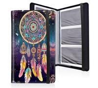Mxfdegf Business Card Holder Book, PU Leather Business Card Book Organizer Journal Name Card Book Holder with Elastic Closure Hold 240 Cards,Name Card Holder for Men & Women, Dream Catcher