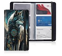 Mxfdegf Business Card Holder Book, PU Leather Business Card Book Organizer Journal Name Card Book Holder with Elastic Closure Hold 240 Cards,Name Card Holder for Men & Women, Dream Catcher Wolf