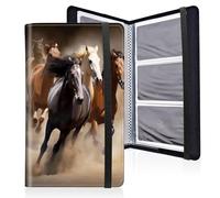 Mxfdegf Business Card Holder Book, PU Leather Business Card Book Organizer Journal Name Card Book Holder with Elastic Closure Hold 240 Cards,Name Card Holder for Men & Women, Running Horse