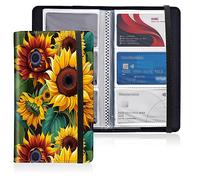Mxfdegf Business Card Holder Book, PU Leather Business Card Book Organizer Journal Name Card Book Holder with Elastic Closure Hold 240 Cards,Name Card Holder for Men & Women, Beautiful Sunflower