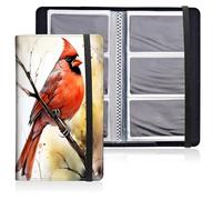 Mxfdegf Business Card Holder Book, PU Leather Business Card Book Organizer Journal Name Card Book Holder with Elastic Closure Hold 240 Cards,Name Card Holder for Men & Women, Pink bird on branch