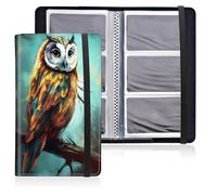 Mxfdegf Business Card Holder Book, PU Leather Business Card Book Organizer Journal Name Card Book Holder with Elastic Closure Hold 240 Cards,Name Card Holder for Men & Women, owl sitting on branch