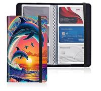 Mxfdegf Business Card Holder Book, PU Leather Business Card Book Organizer Journal Name Card Book Holder with Elastic Closure Hold 240 Cards,Name Card Holder for Men & Women, Dolphins in The Sunset