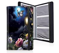 Mxfdegf Business Card Holder Book, PU Leather Business Card Book Organizer Journal Name Card Book Holder with Elastic Closure Hold 240 Cards,Name Card Holder for Men & Women, Butterfly Flower Moon