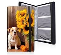 Mxfdegf Business Card Holder Book, PU Leather Business Card Book Organizer Journal Name Card Book Holder with Elastic Closure Hold 240 Cards,Name Card Holder for Men & Women, English Bulldog